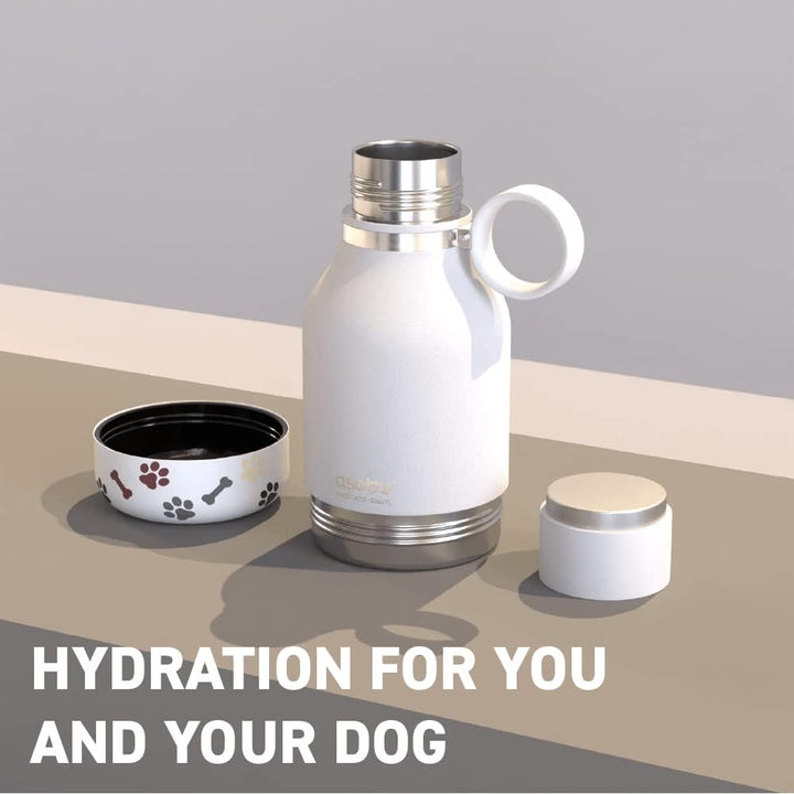 Asobu - Dog Bowl - Edelstahlflasche mit Hundenapf 1 Liter Weiss White 34 oz, White 34 oz