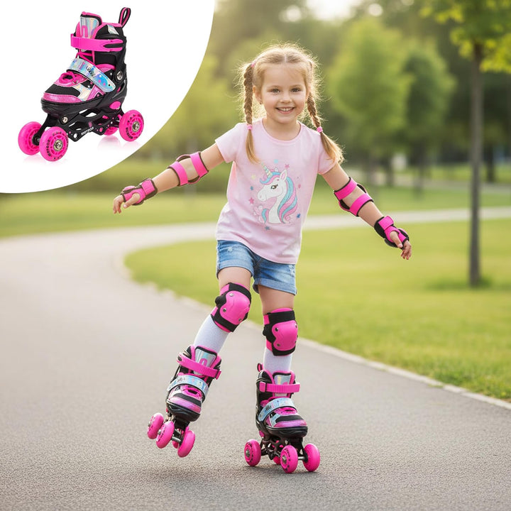 meteor verstellbare 4‑in‑1 Kinder Inline-Skates – Rollschuhe Inliner Schlittschuhe – ABEC‑7 PU‑Räder