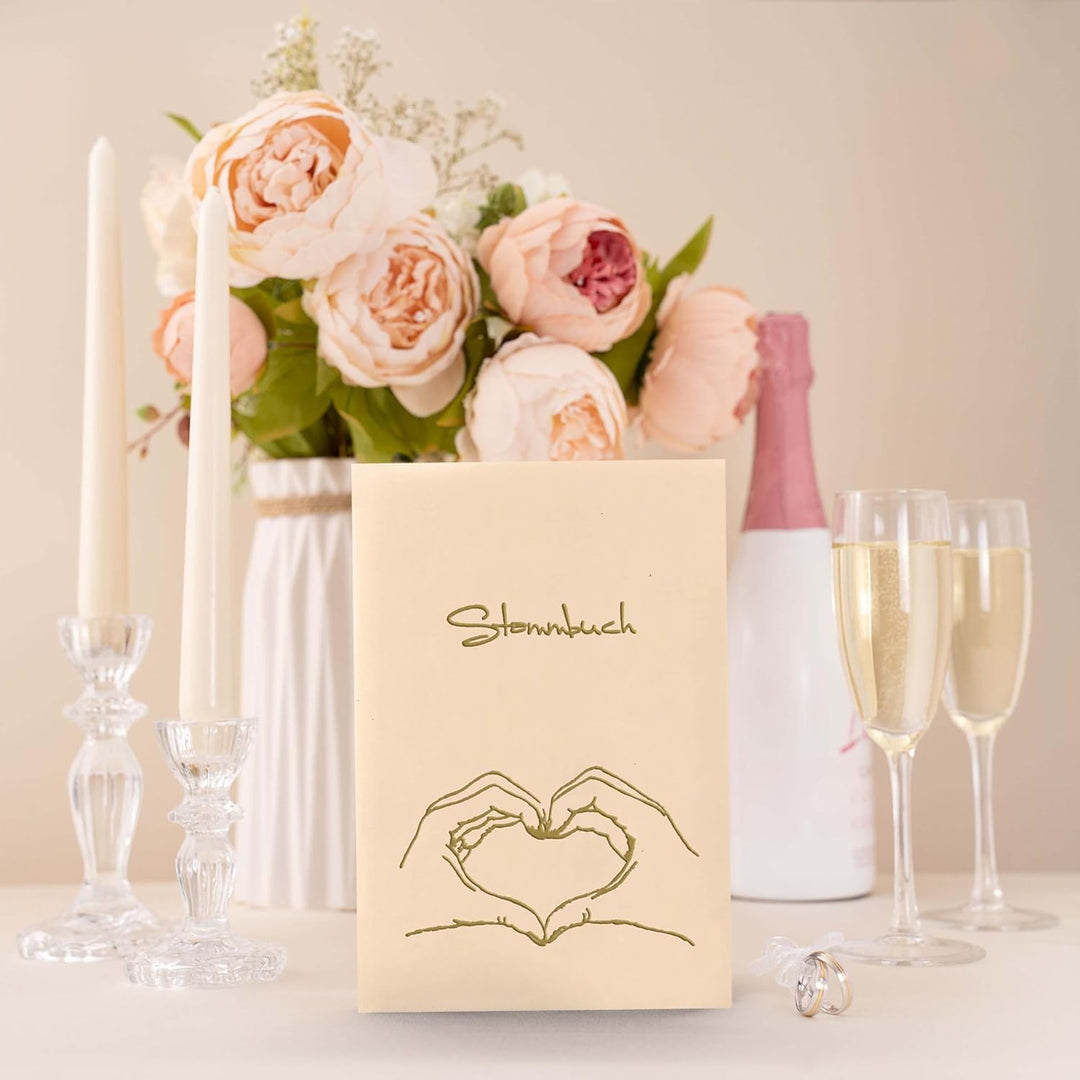 Stammbuch Hand MIT Herz - Stammbuch für die Hochzeit aus hochwertigen Velours und in buchbinderische