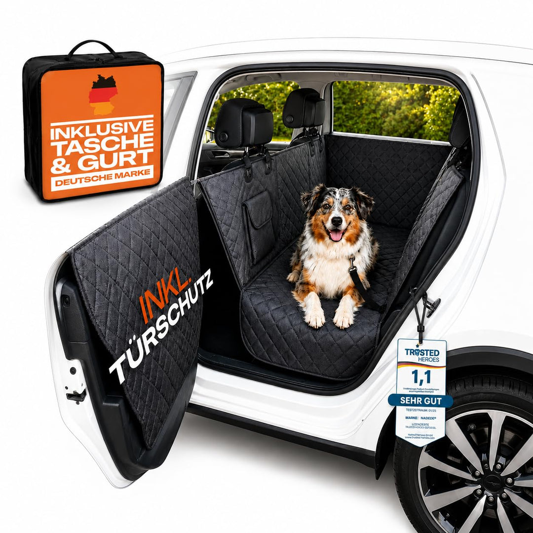 NATURIZ® Hundedecke Auto Rückbank mit Seitenschutz - Hundesitz inkl. Sicherheitsgurt - Hundematte Wa