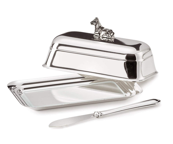 EDZARD Butterdose Kuh (für 180 g) aus Silber & Glas - Butterglocke inkl. Buttermesser - Schale, Dose