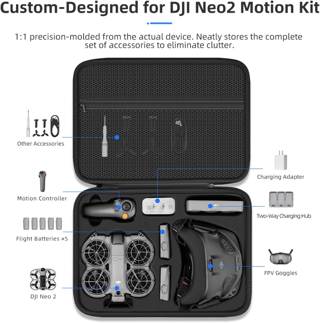 Tragbare Aufbewahrungstasche für DJI Neo 2 Motion Fly More Combo, Reise-Carrying-Case aus PU, Schult