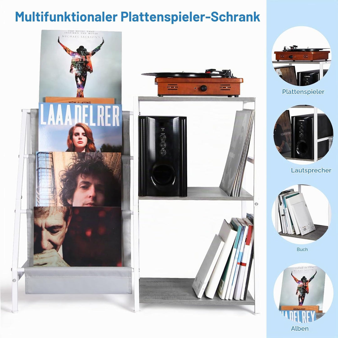 HYCFYJR Plattenspieler Ständer, Schallplatten Aufbewahrung mit 3-stufiger Vinyl Halter, Schallplatte
