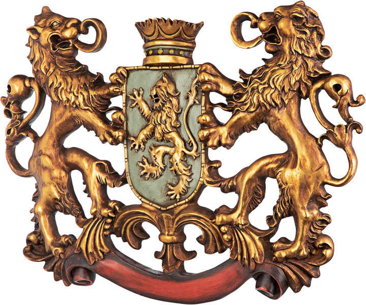 Design Toscano Heraldisches Löwenwappen, Wandfigur Die Pfütze überqueren, Die Pfütze überqueren
