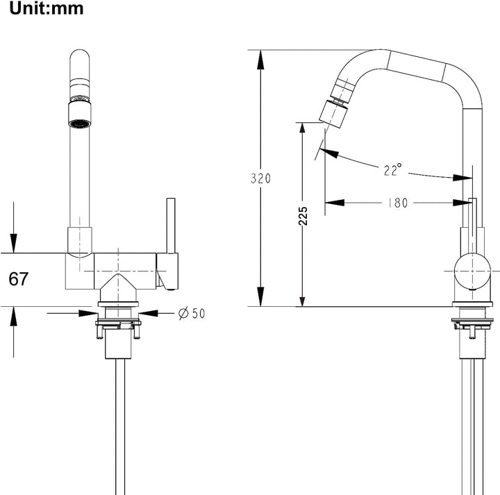 ONECE Vorfenster Küchenarmatur, Klappbar Wasserhahn Küche mit 2 Strahlarten, Vorfenstermontage Armat
