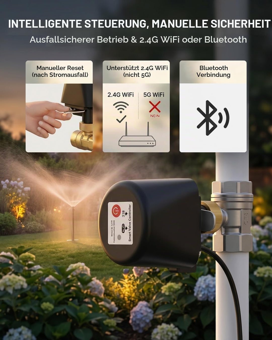 Smart Ball-Wasserventil, App-Steuerung, 4 Timer-Modi für automatische Steuerung, unterstützt 2,4-GHz