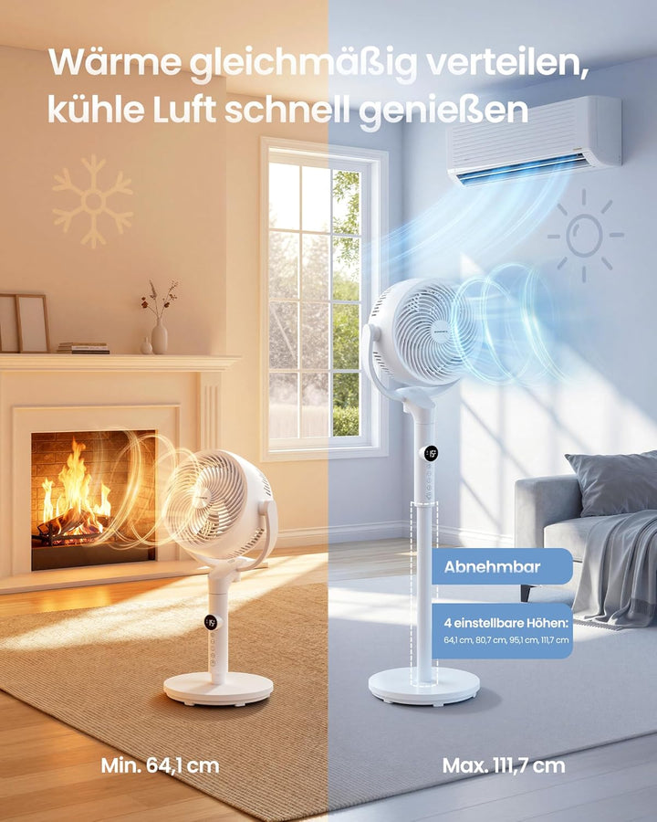 SONGMICS Standventilator, Ventilator leise 20 dB mit Fernbedienung, Luftzirkulator 120° und 135° Osz