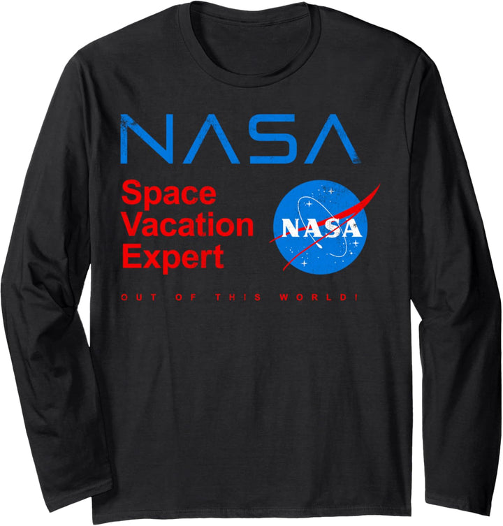 NASA Space Vacation Expert Text Logo Langarmshirt