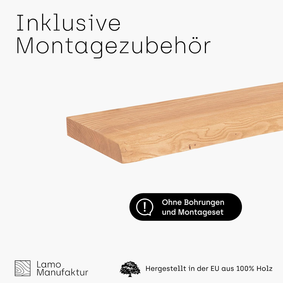 LAMO Manufaktur Wandregal Holz Baumkante | Regal Farbe: Natur | Pure: ohne Montage Set | 120 cm Pure