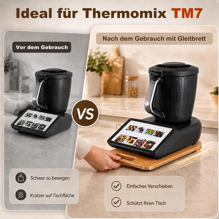 Verbesserte Gleitbrett für Thermomix TM7, leichtgängiges Rollbrett Slider aus Massivbambus, Rutschfe