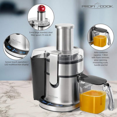 Profi Cook Entsafter PC-AE 1156 Automatik-Saftpresse mit hochwertigem Edelstahl-Gehäuse, 1 Liter Saf