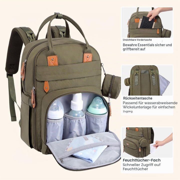 BabbleRoo Baby Wickeltasche/Rucksack, Wickelrucksack lässige Wickeltaschen Armeegrün