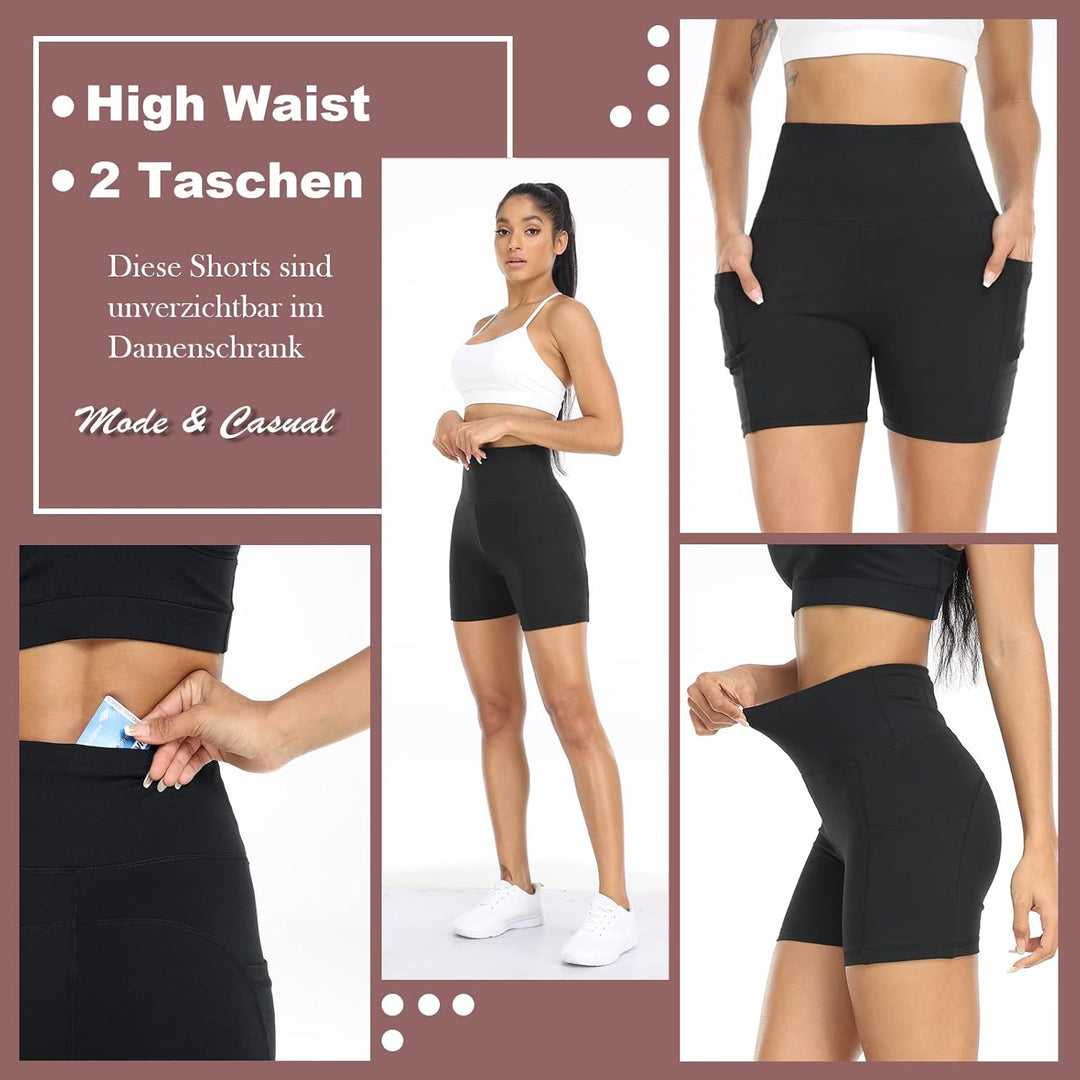 ACTINPUT Radlerhose Damen mit Taschen High Waist Yoga Shorts Kurze Leggings Blickdicht Sporthose Hot