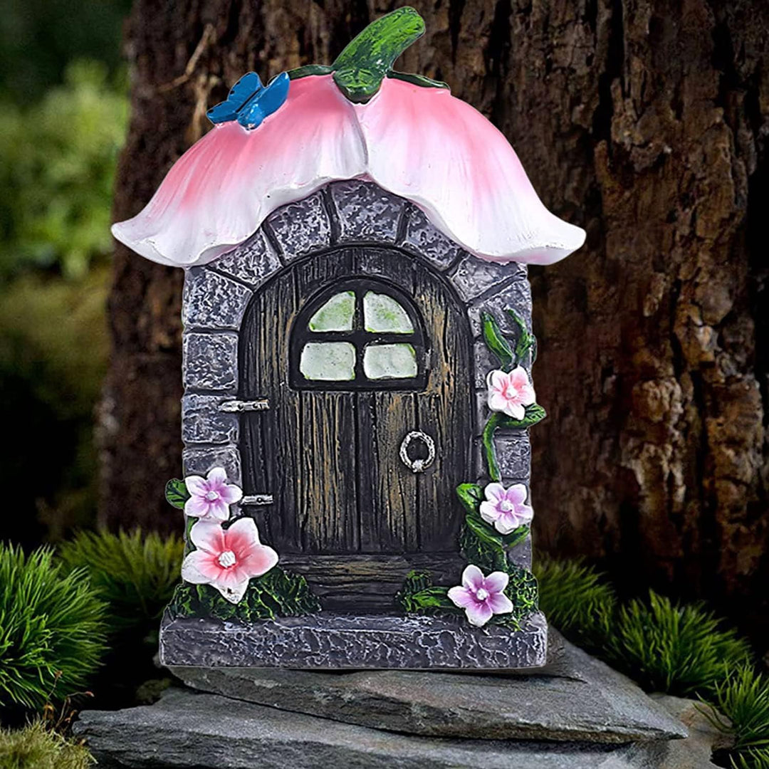 Feentür Garten Feen-Tür und -Fenster für Bäume, 14cm Harz Miniatur Elfen-Tür Wichteltür Gartendeko,