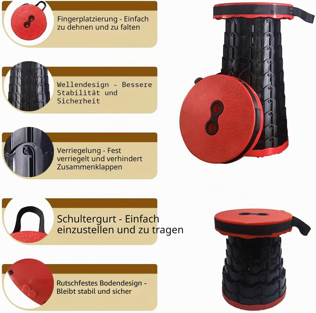 Teleskopischer Tragbarer Klapphocker Faltbarer, Rot Outdoor Campinghocker Hocker Belastung 397 Lbs f