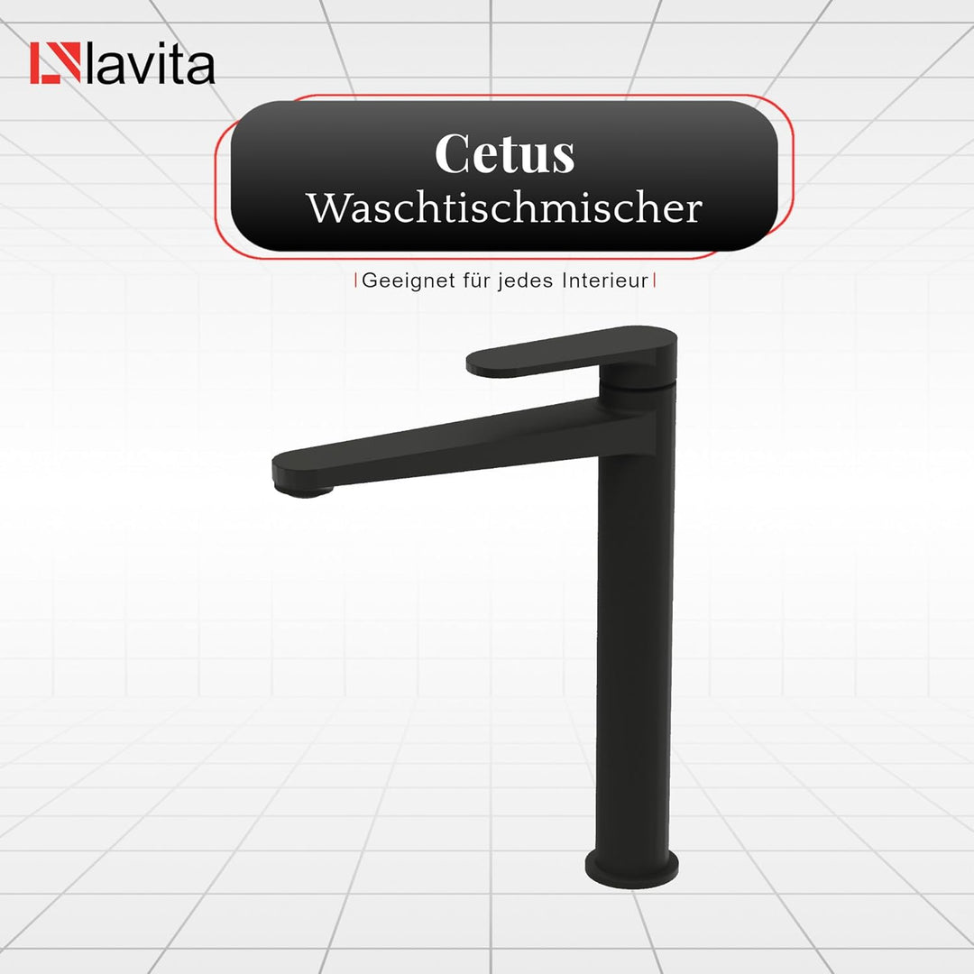 LAVITA Hoch Waschtischarmatur - Cetus Matt Schwarz Aufrechte Wasserhahn Bad Mischbatterie für Waschb