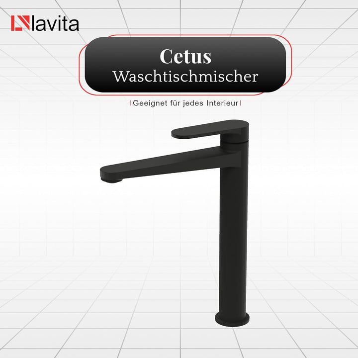 LAVITA Hoch Waschtischarmatur - Cetus Matt Schwarz Aufrechte Wasserhahn Bad Mischbatterie für Waschb