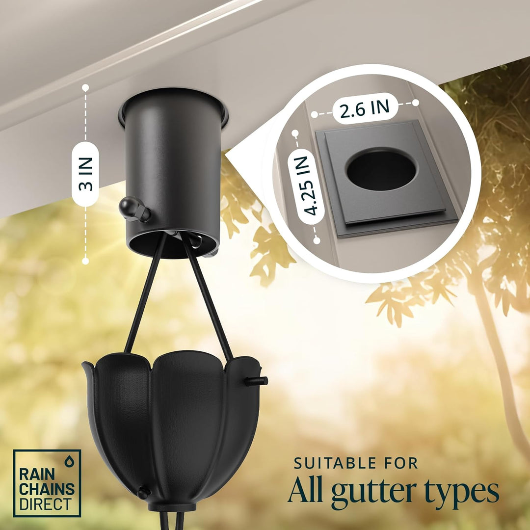 Rain Chains Direct - Regenketten-Dachrinnen-Adapter/Installationsgerät aus schwarzem, pulverbeschich