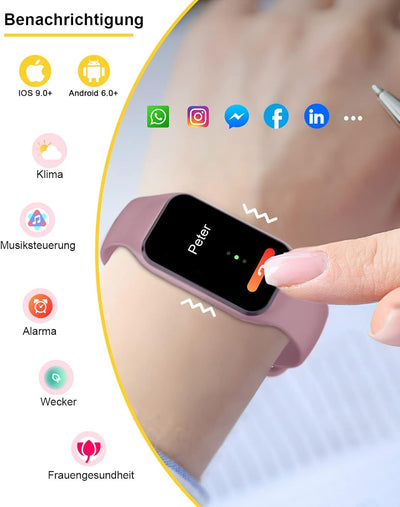 IOWODO Smartwatch Damen Herren Oximeter Herzfrequenz Schlaf Schrittzähler Smartwatch mit Nachrichten