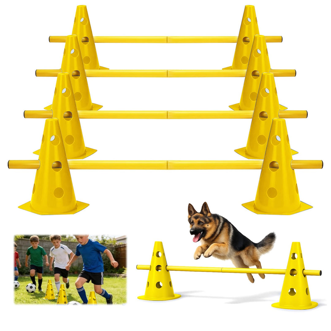 Steckhürdenset 10 Kegel + 5 Stangen, Höhenverstellbare Agility Hürden für Hundesport &amp; Fussballtrain