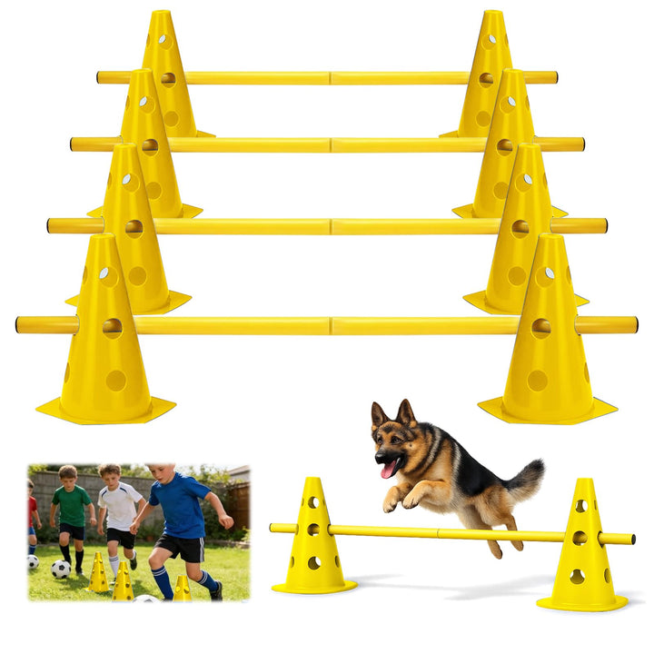 Steckhürdenset 10 Kegel + 5 Stangen, Höhenverstellbare Agility Hürden für Hundesport &amp; Fussballtrain