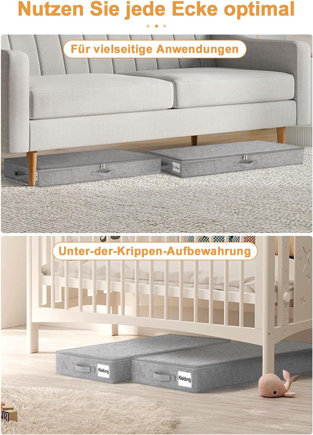 mepure Unterbett Aufbewahrungsbox 10 cm hoch, grau – formstabile Unterbettbox mit Deckel & 3 Griffen