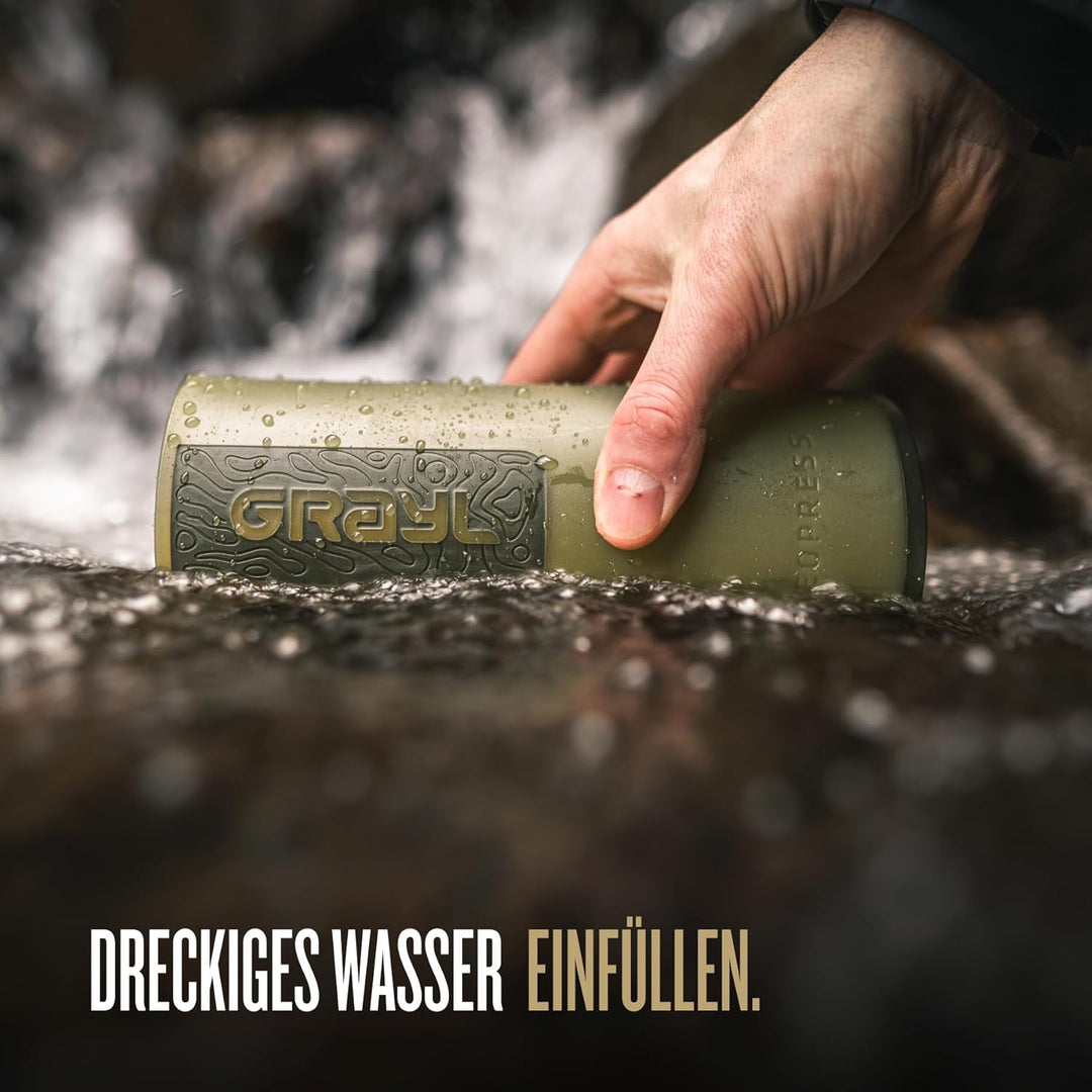 GRAYL GeoPress 24 oz Wasserfilterflasche – Filter für Wandern, Camping, Survival, Reisen Olive Drab,