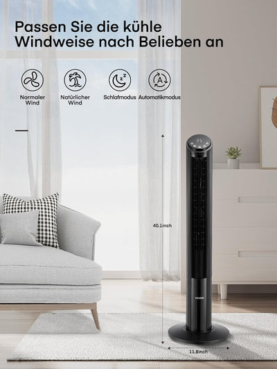 FOHERE Turmventilator Sehr Leise mit Fernbedienung für Zuhause, 102cm Oszillierender Leiser Gleichst