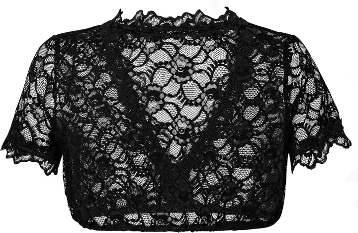 Damen Dirndlbluse aus Spitze kurzarm schwarz - elegante Stretch Dirndl Bluse Teil-transparent Thea 3