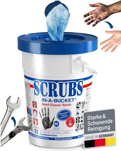 SCRUBS in-a-bucket mit nachhaltigem SCRUBS Refill Nachfüllpack mit je 72 Stück Handreinigungstücher