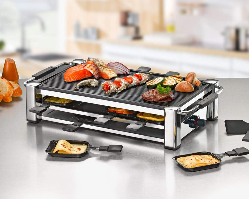 ROMMELSBACHER RCC 1500 Raclette-Grill (extra langes Kabel (2m), Tischgrill für 8 Personen, gerippte