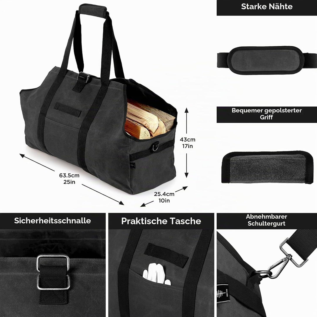 kaminholztasche Kaminholz Holzkorb Tragetasche Brennholztasche Kaminholzträger gewachstes Segeltuch