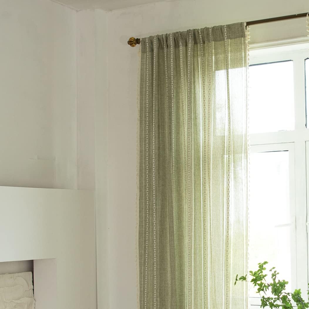 Sutuo Home Boho-Vorhänge für Schlafzimmer, Wohnzimmer, 213 cm lang, lichtfilternd, französisches Lan