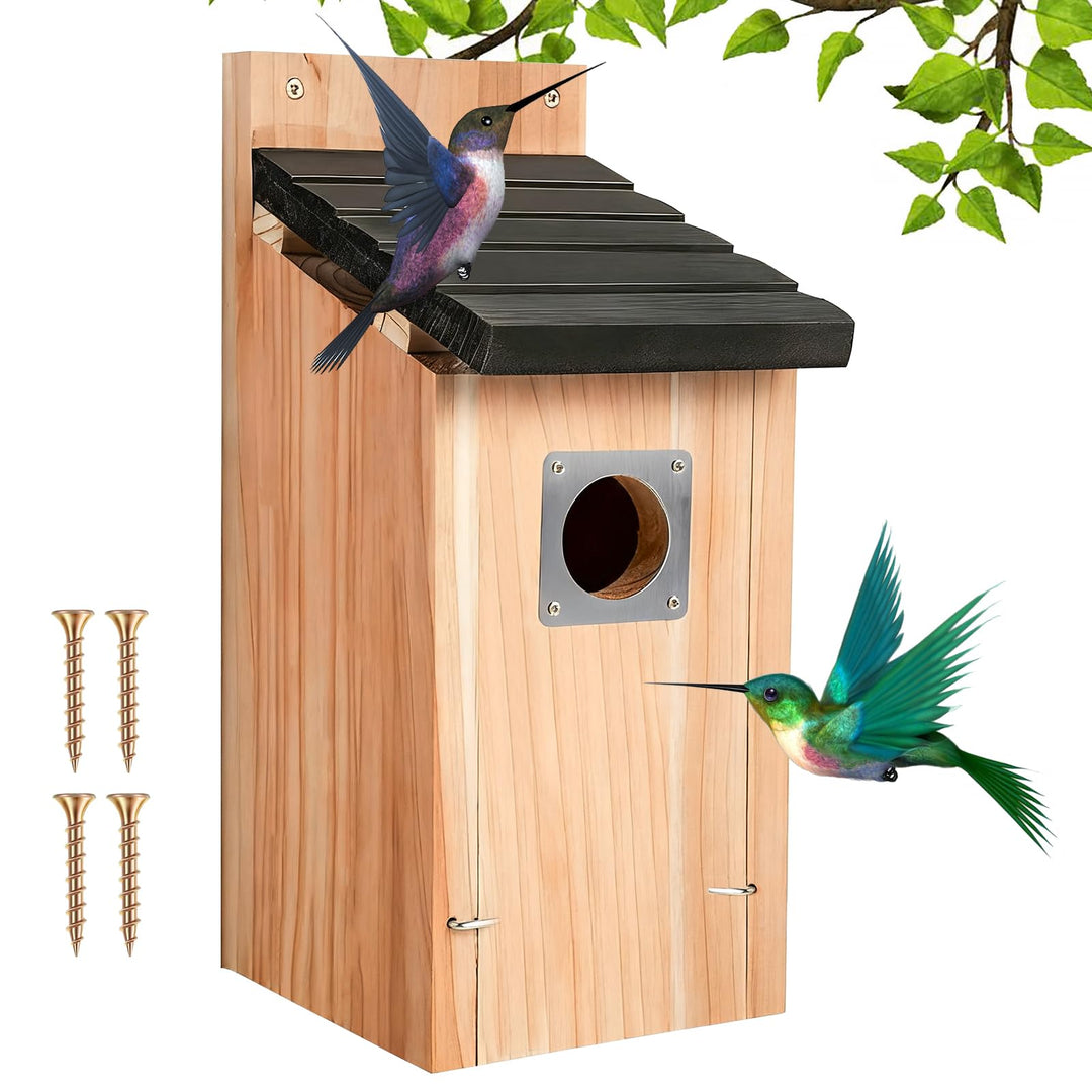 Nistkasten für Vögel für Draussen Wetterfest, Hölzernes Vogelhaus zum Aufhängen mit Raubvogel-Schutz