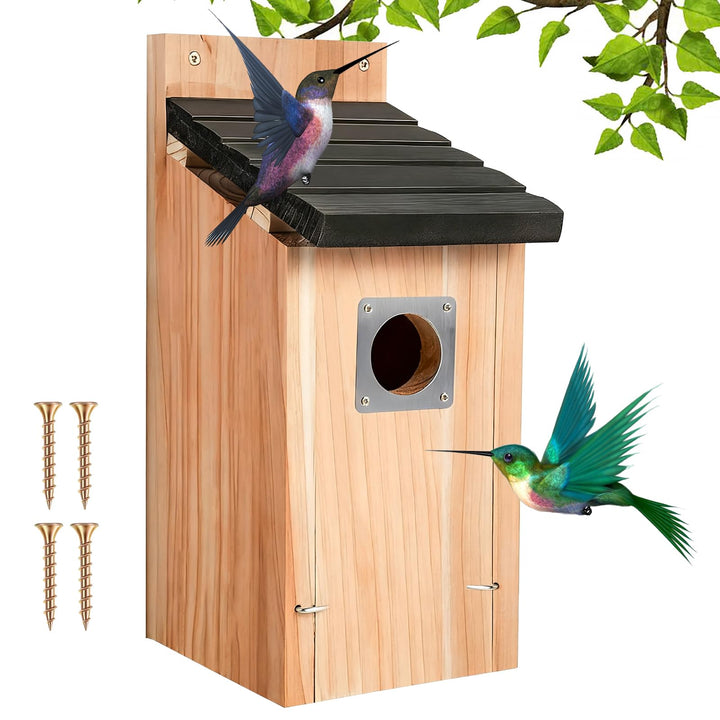 Nistkasten für Vögel für Draussen Wetterfest, Hölzernes Vogelhaus zum Aufhängen mit Raubvogel-Schutz