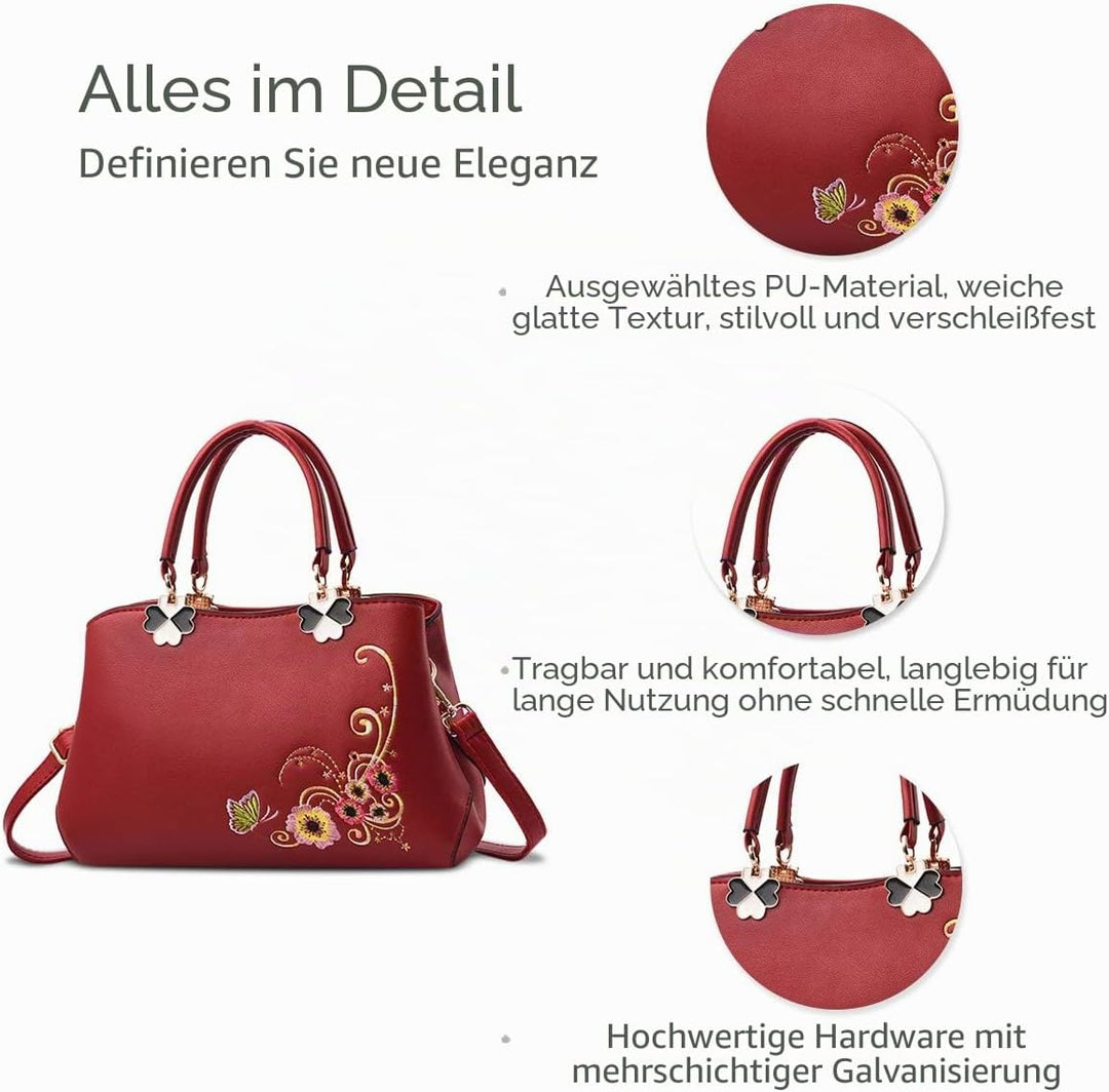 NICOLE&amp;DORIS Handtaschen Damen Mode Schultertasche Geldbörse Retro Umhängetasche Frau Tote Stickerei