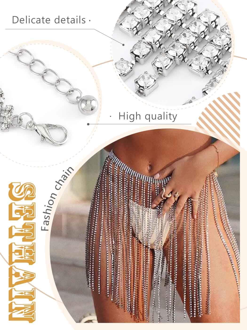 Sethain Boho Taillenkette Silber Quaste Strass Ketten Bauch Kristall Kette Bikini Körperzubehör Schm