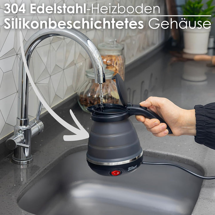 Faltbarer Mini-Wasserkocher für Reise und Camping - Klein, Kompakt, Tragbar - 0,5 Liter, 750 Watt