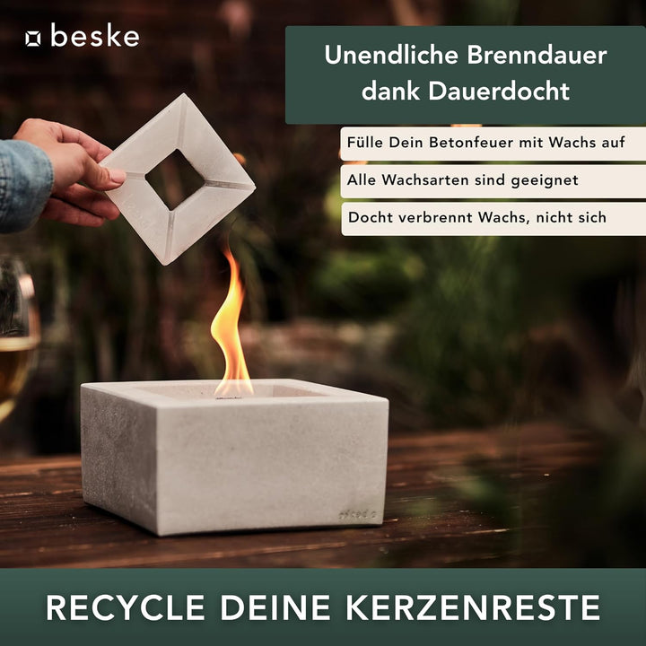 Original Betonfeuer Set inkl. Ständer Löschbrett und Nachfüllwachs | Pulverbeschichteter Ständer | H