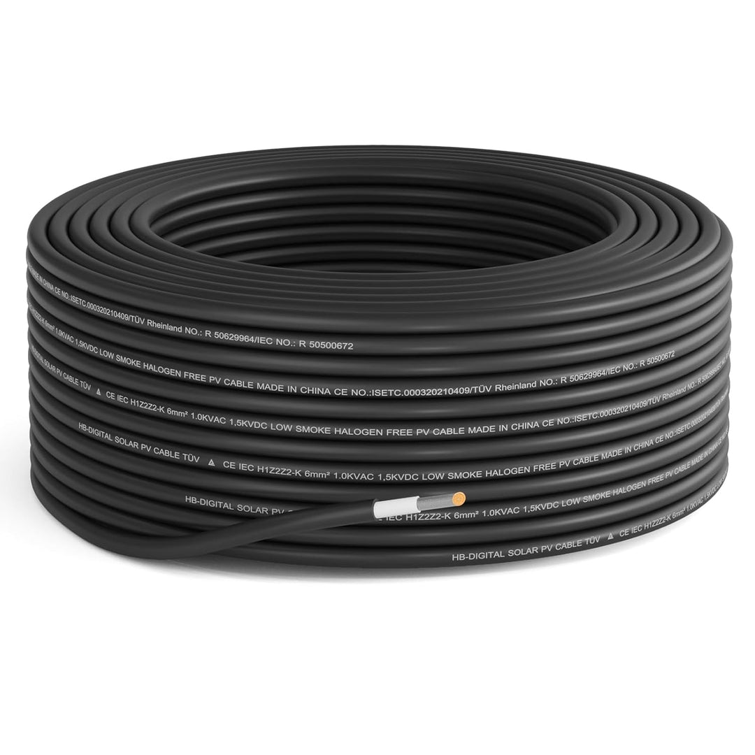 HB-DIGITAL 10m Solarkabel H1Z2Z2-K TÜV Rheinland geprüft 6mm2 UV-beständig flexibel PV Kabel Reines