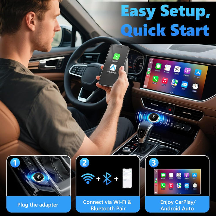 2 in 1 Wireless CarPlay & Android Auto Adapter, Bluetooth 5.3 + 5.8GHz WiFi, Kabelloser CarPlay Adap