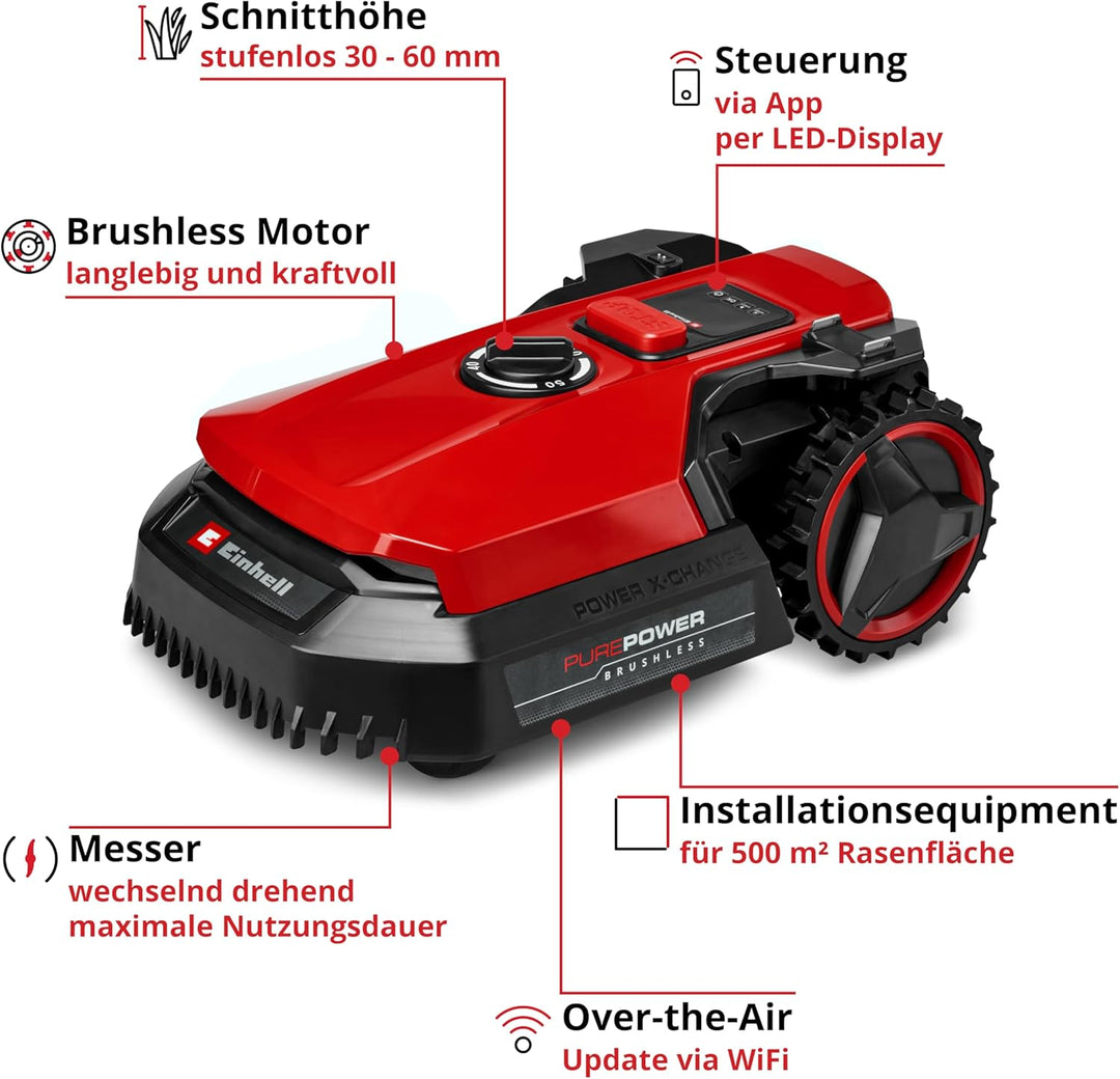 Einhell Mähroboter FREELEXO 500 Power X-Change (18 V, App-Steuerung, IPX5, Over-The-Air Updates via