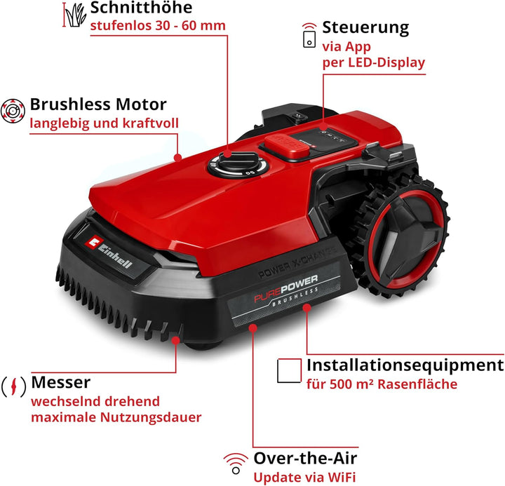 Einhell Mähroboter FREELEXO 500 Power X-Change (18 V, App-Steuerung, IPX5, Over-The-Air Updates via