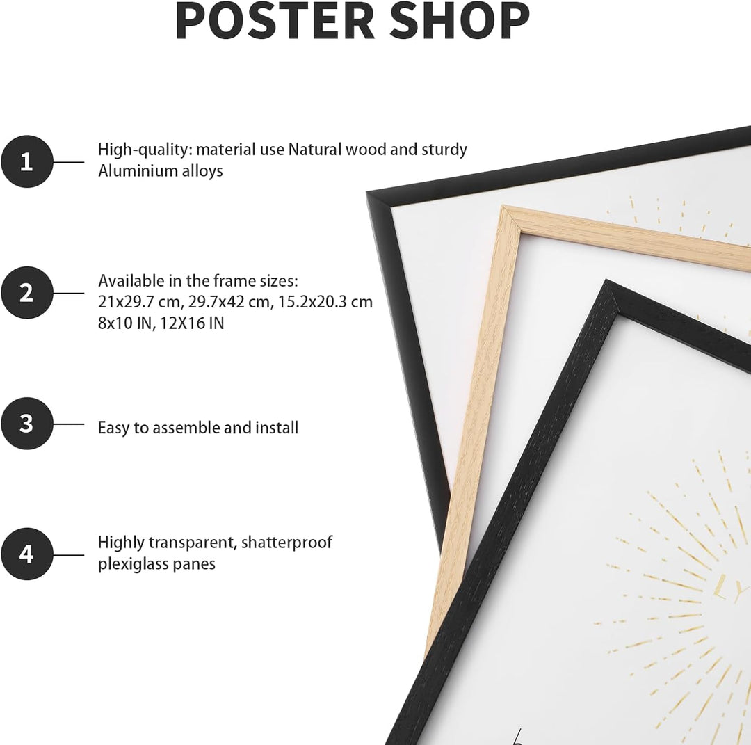 LYYYYX Bilderrahmen Holz 15×21cm mit bruchsicherem Acrylglas zum senkrechten oder waagerechten Aufhä