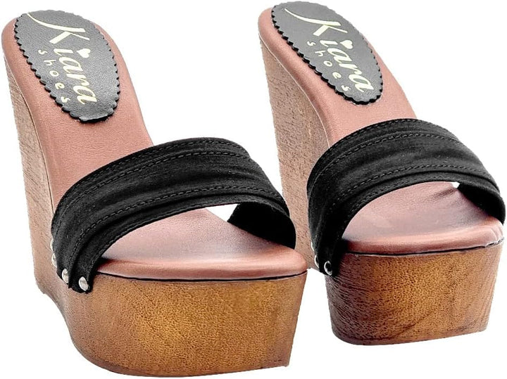 Kiara Shoes 13 cm hohe Damen Clogs mit Schwarz Band - KZ3101 NERO (41 EU, SCHWARZ) 41 EU Schwarz, 41