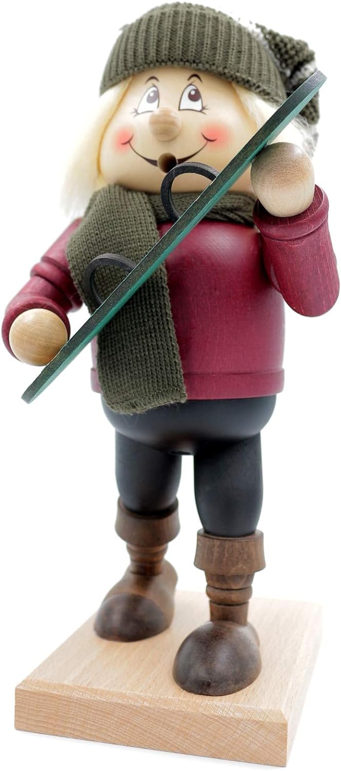 Kuhnert - Original Erzgebirgische Holzkunst Räuchermann Räucherfigur Wichtel 32cm - Snowboarder, Sno