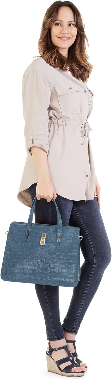 Cluty Handtasche Echt Leder Damen | Made in Italy, Smartphonefach, Kroko-Design, elegante Umhängetas