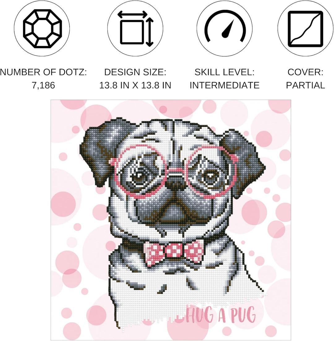 Diamond Dotz DD7-035 Mops, Hug A Pug, ca. 35 x 35 cm gross, Diamond Painting, Malen mit Diamanten, f