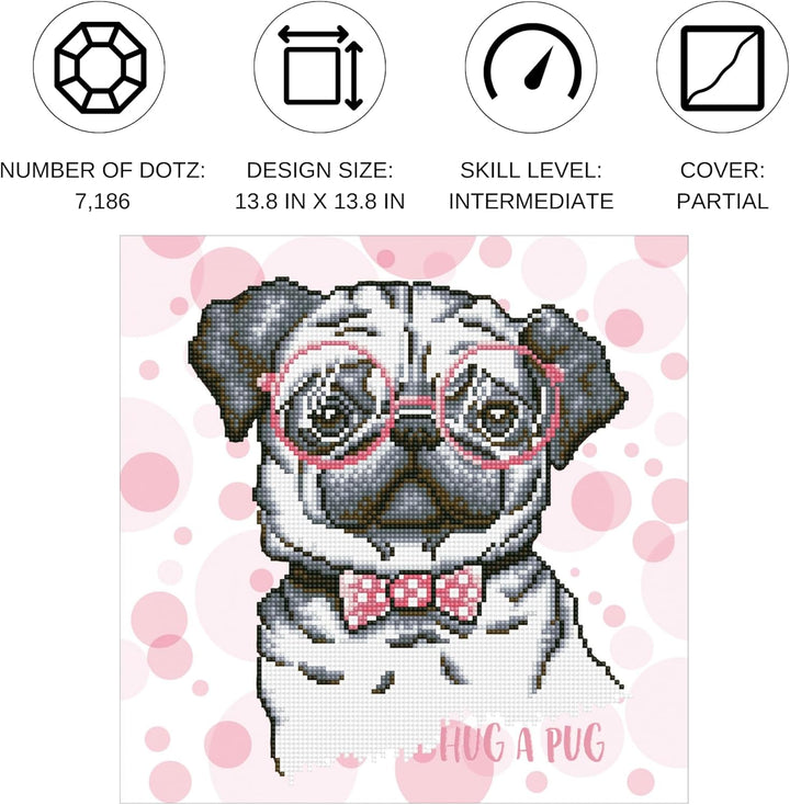 Diamond Dotz DD7-035 Mops, Hug A Pug, ca. 35 x 35 cm gross, Diamond Painting, Malen mit Diamanten, f
