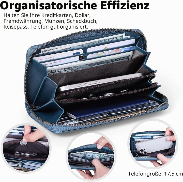 VISOUL Premium Brieftasche Echtleder/Italienisches Leder mit RFID-Schutz, XL Geldbörse für Herren Bl